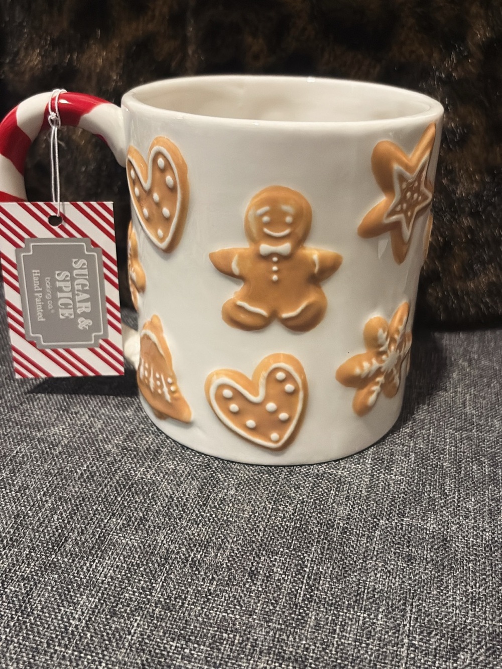 White Ceramic Gingerbread Mug with Candy Cane Handle large mug super cute